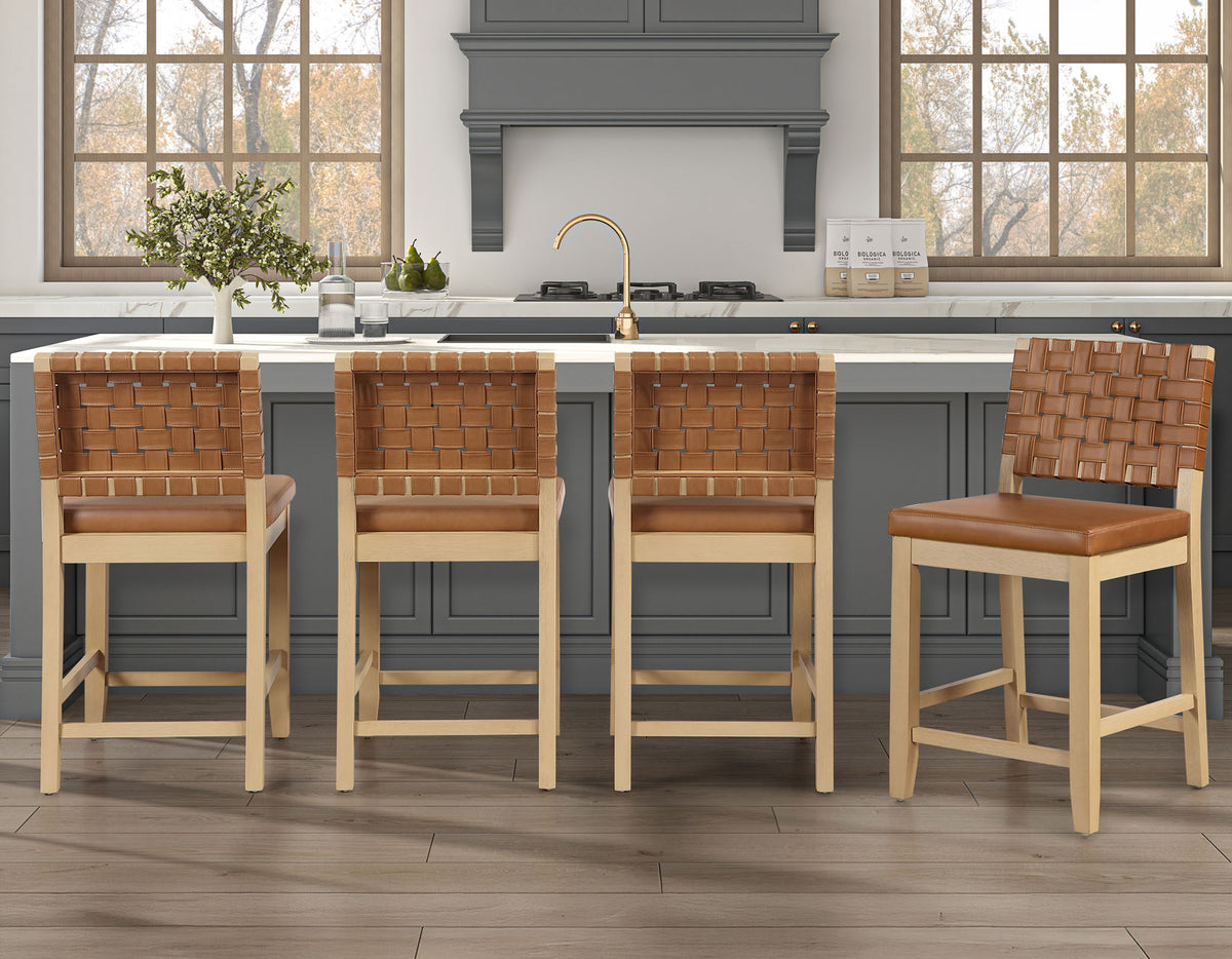 Reid Camel Vegan Leather 30″ Bar Stool, Sand Finish, Set of 2 from Steve Silver - Luna Furniture