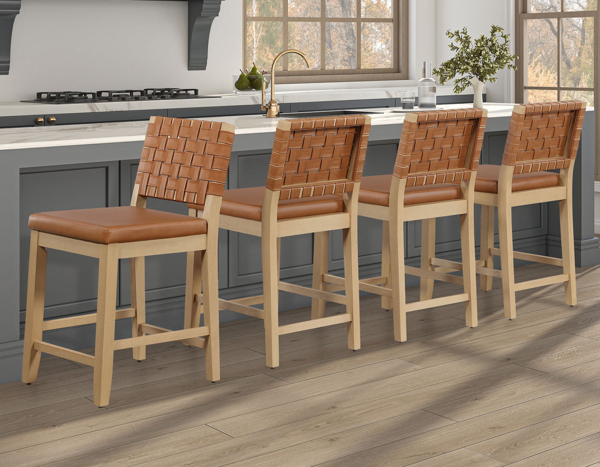 Reid Camel Vegan Leather 30″ Bar Stool, Sand Finish, Set of 2 from Steve Silver - Luna Furniture