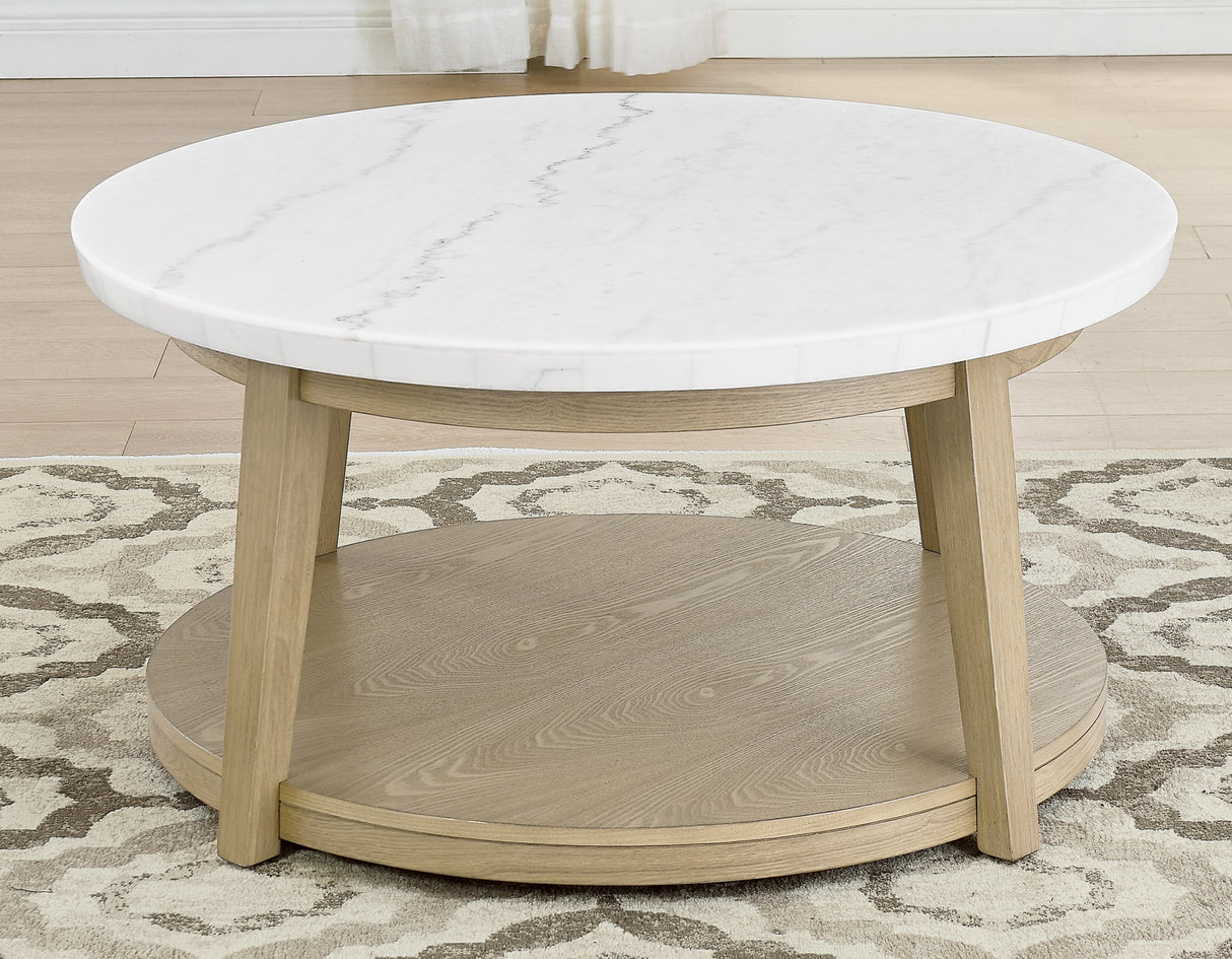 Vida, Round 36″ Cocktail Table, White Marble Top, Castered from Steve Silver - Luna Furniture