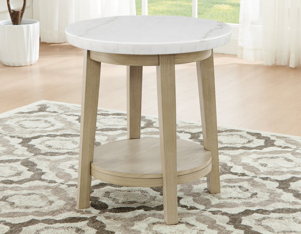 Vida, 22″ Round End Table, White Marble Top