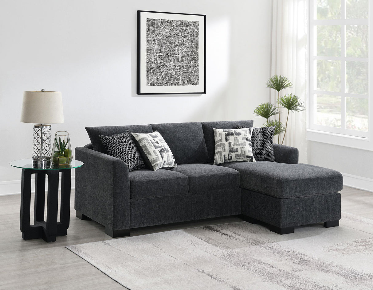 Storey Dark Gray Upholstered Sleeper Sectional Chaise Sofa from Coaster - Luna Furniture