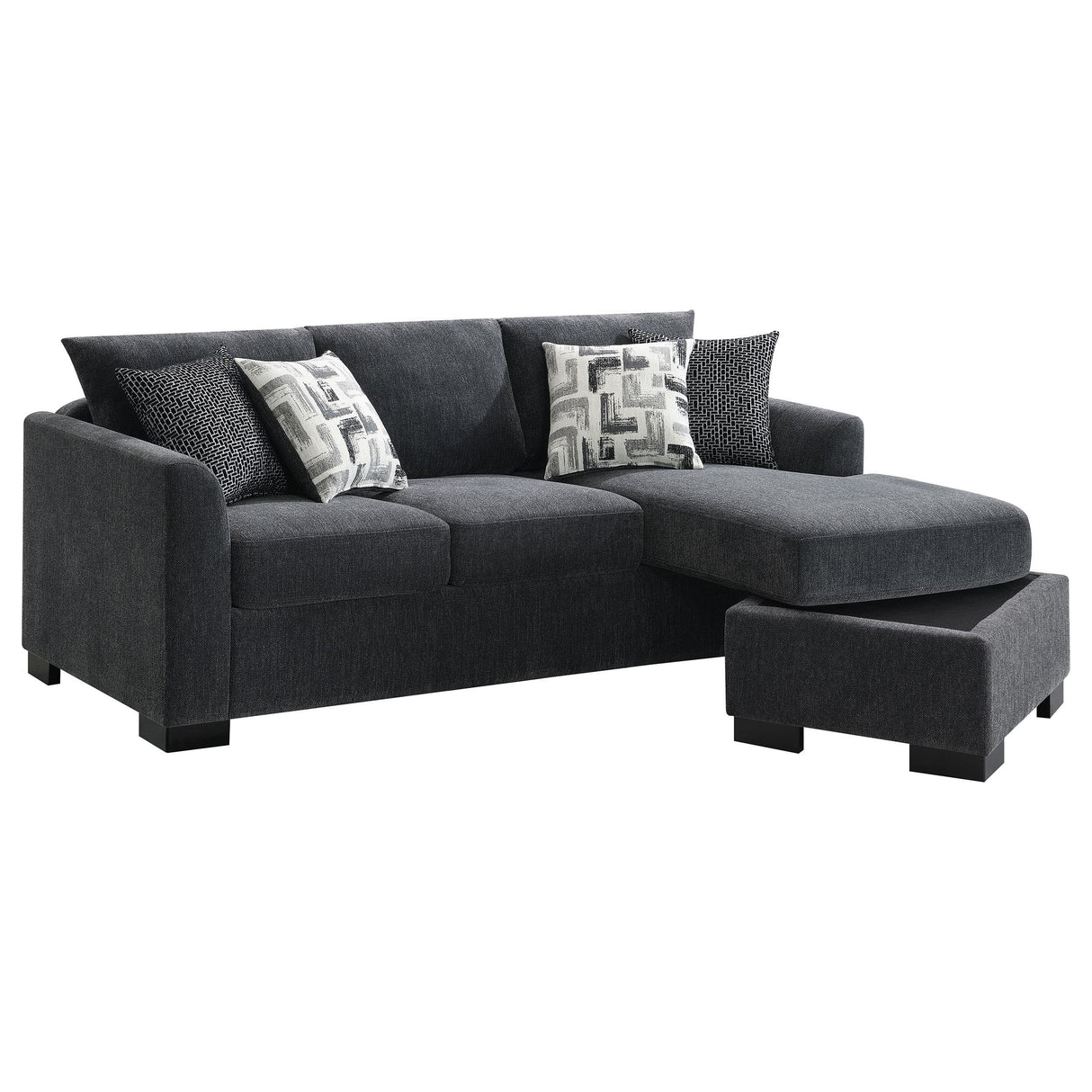 Storey Dark Gray Upholstered Sleeper Sectional Chaise Sofa from Coaster - Luna Furniture