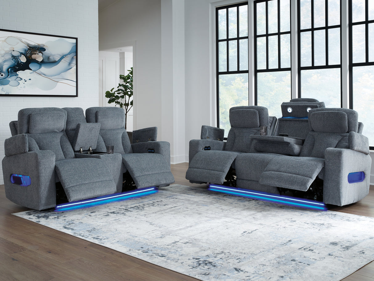 Studio Cave Power Reclining Sofa and Loveseat in Steel from Ashley - Luna Furniture