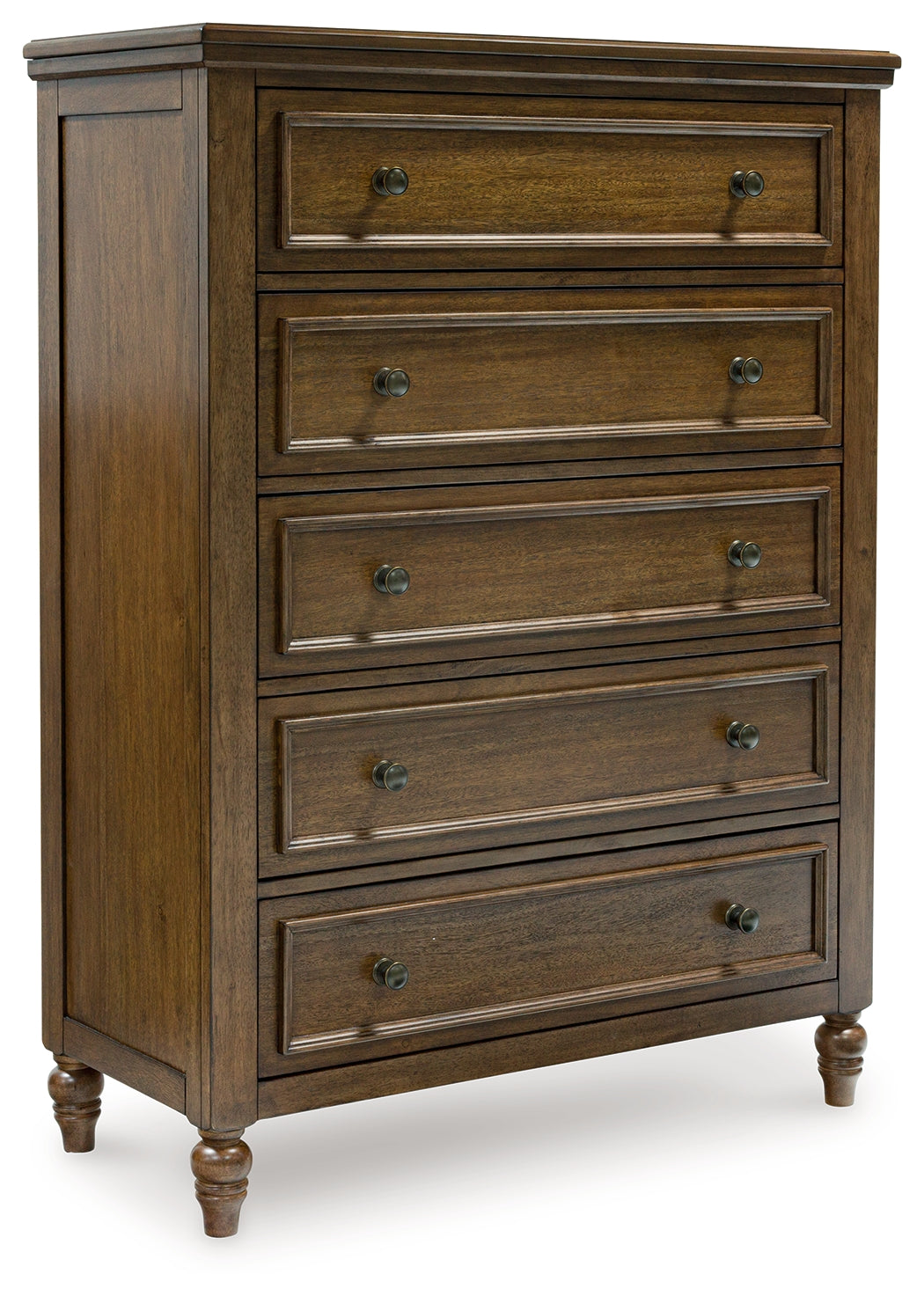 Sturlayne King Upholstered Panel Bed with Mirrored Dresser, Chest and 2 Nightstands in Brown from Ashley - Luna Furniture