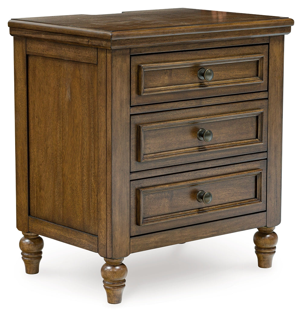 Sturlayne Queen Upholstered Panel Bed with Dresser and 2 Nightstands in Brown from Ashley - Luna Furniture