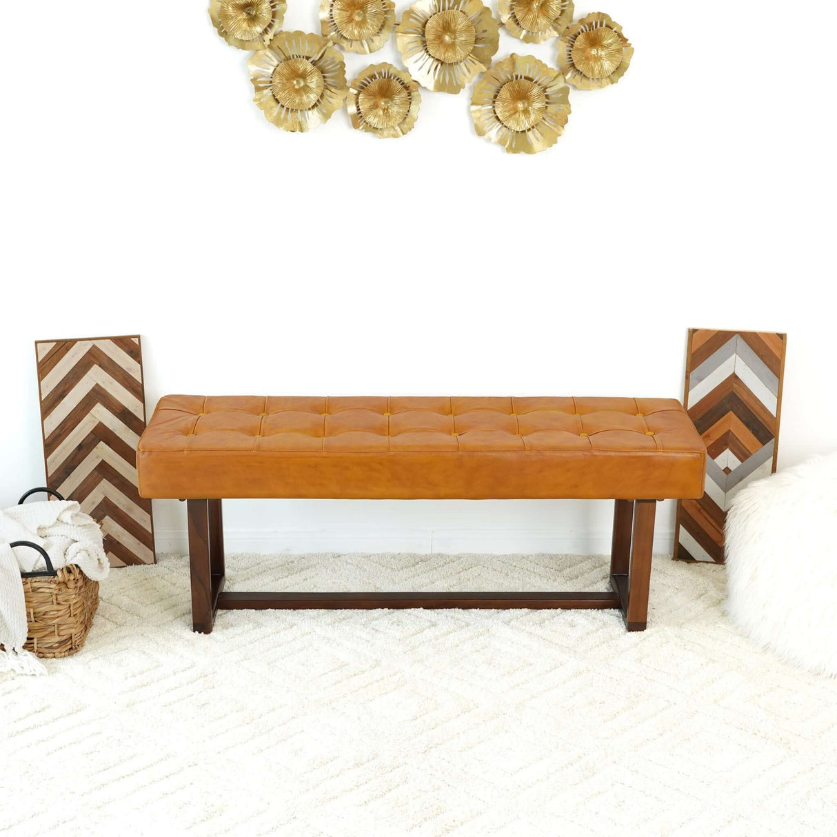 Cameron Tan Leather Bench from Midinmod - Luna Furniture