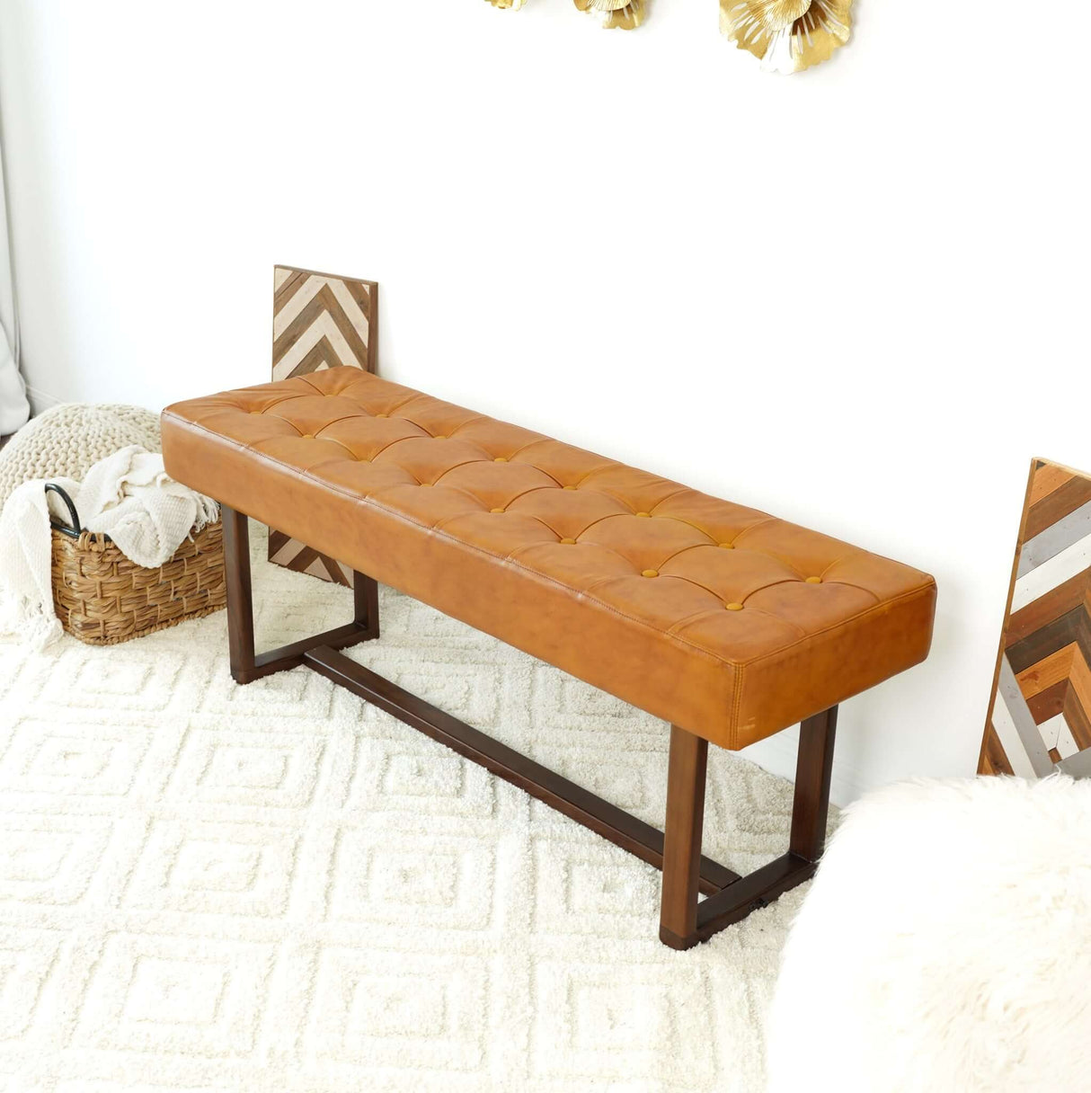 Cameron Tan Leather Bench from Midinmod - Luna Furniture