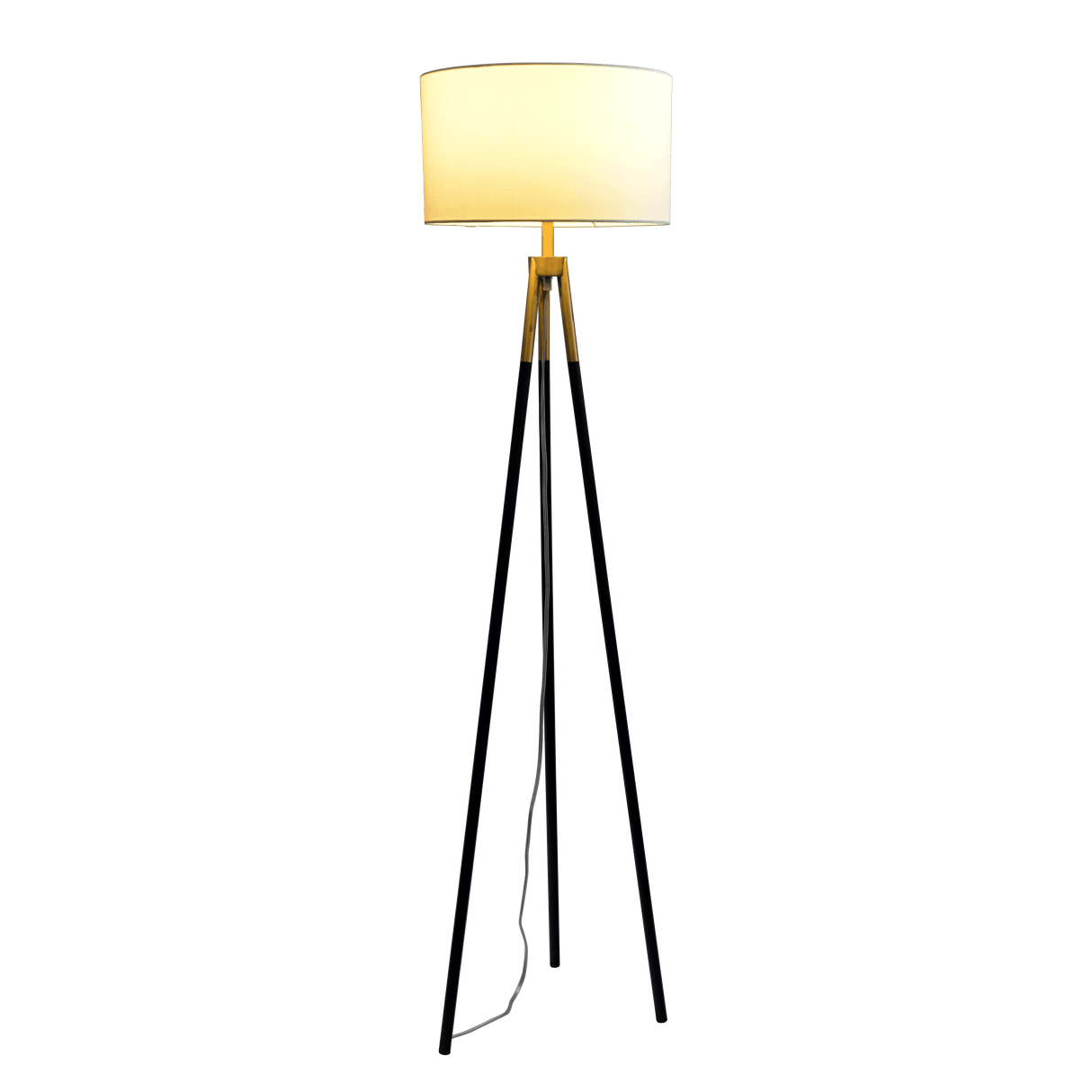 Sway Brassed Gold Floor Lamp with On/Off Switch Triple Legs White Fabric Shade from Midinmod - Luna Furniture