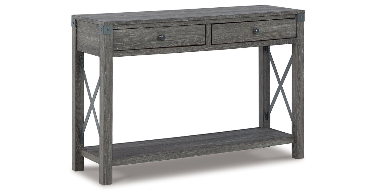 Freedan Grayish Brown Lift-top Coffee Table, 2 End Tables and Console from Ashley Furniture - Luna Furniture