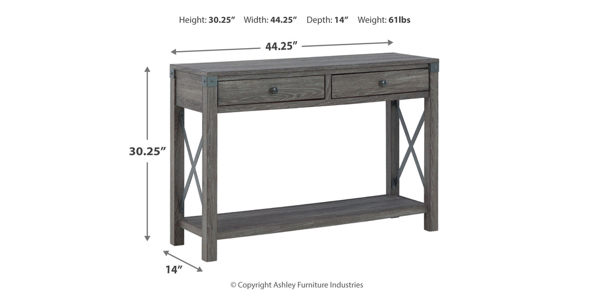Freedan Grayish Brown Lift-top Coffee Table, 2 End Tables and Console from Ashley Furniture - Luna Furniture