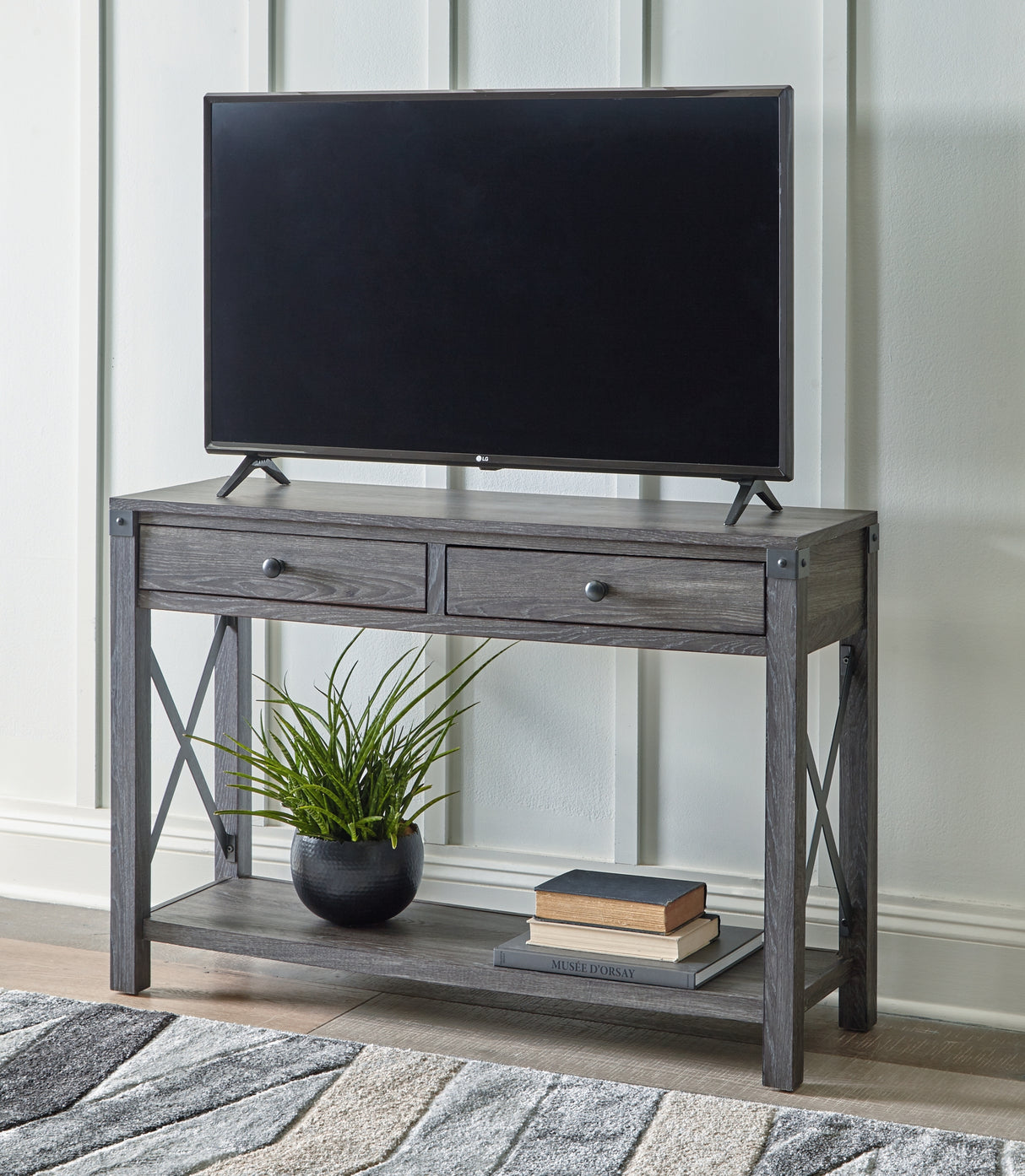 Freedan Grayish Brown Sofa/Console Table from Ashley - Luna Furniture