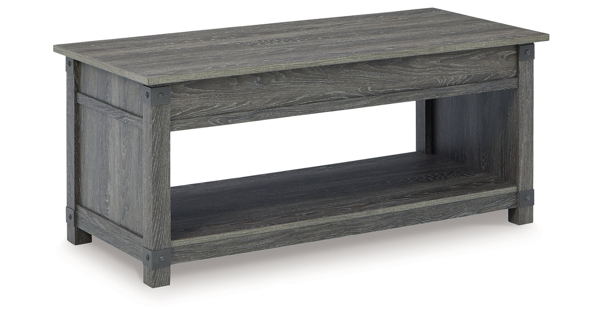 Freedan Grayish Brown Lift-top Coffee Table, 2 End Tables and Console from Ashley Furniture - Luna Furniture