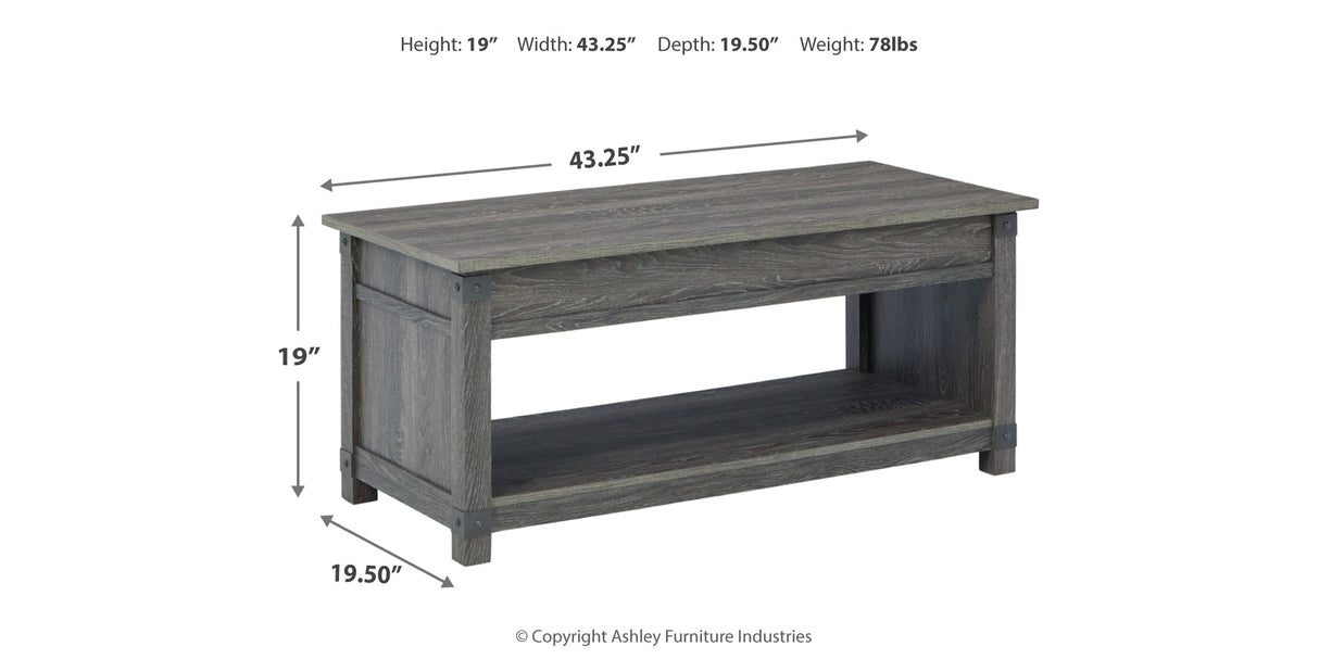 Freedan Grayish Brown Lift-top Coffee Table, 2 End Tables and Console from Ashley Furniture - Luna Furniture