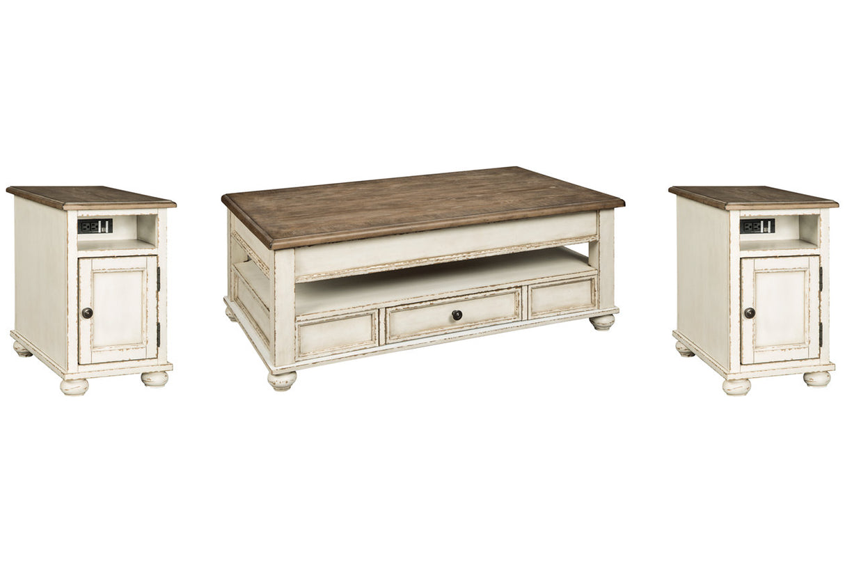 Realyn White/Brown Coffee Table and 2 Chairside End Tables from Ashley - Luna Furniture
