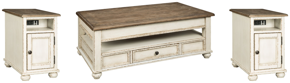Realyn White/Brown Coffee Table and 2 Chairside End Tables from Ashley Furniture - Luna Furniture
