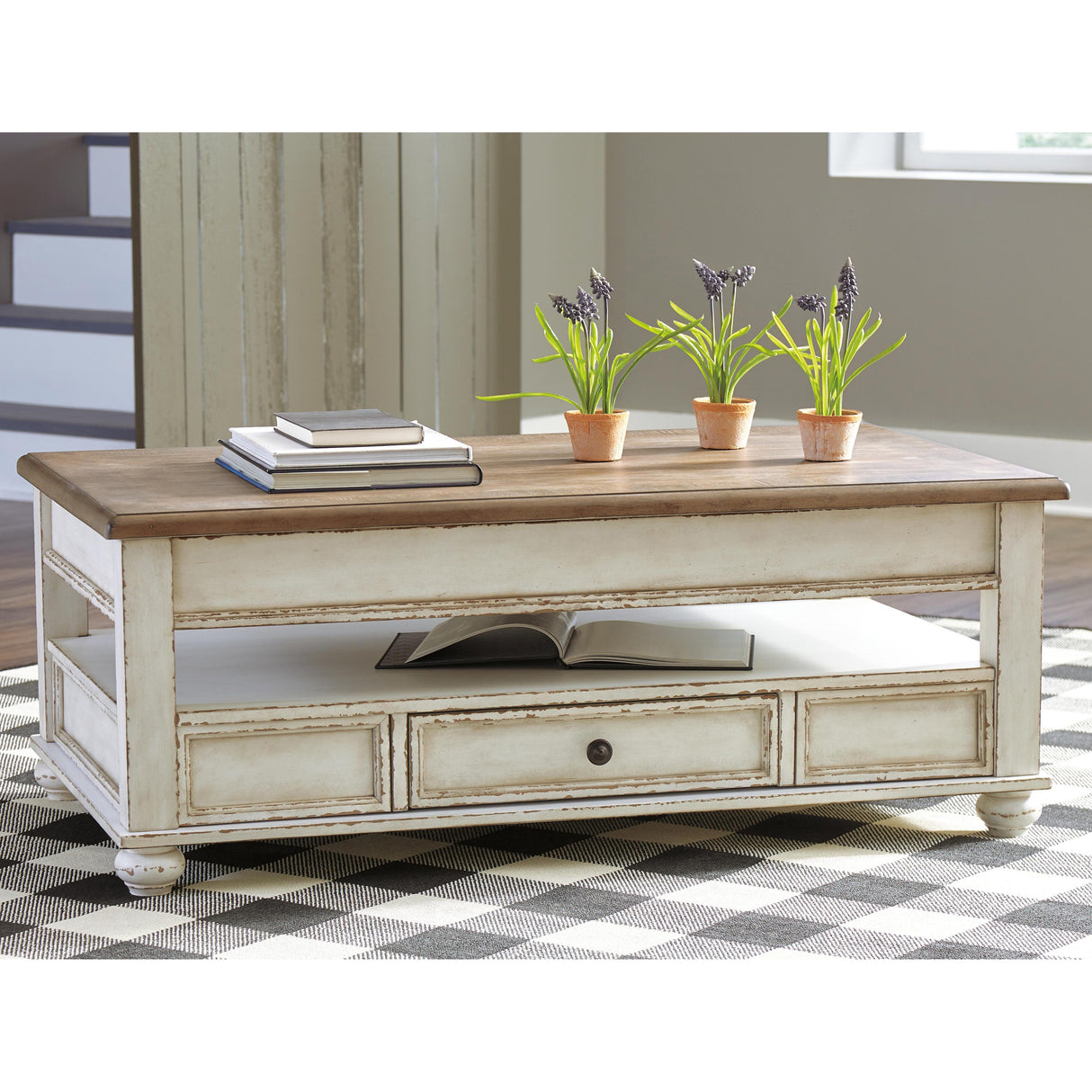Realyn White/Brown Coffee Table with Lift Top