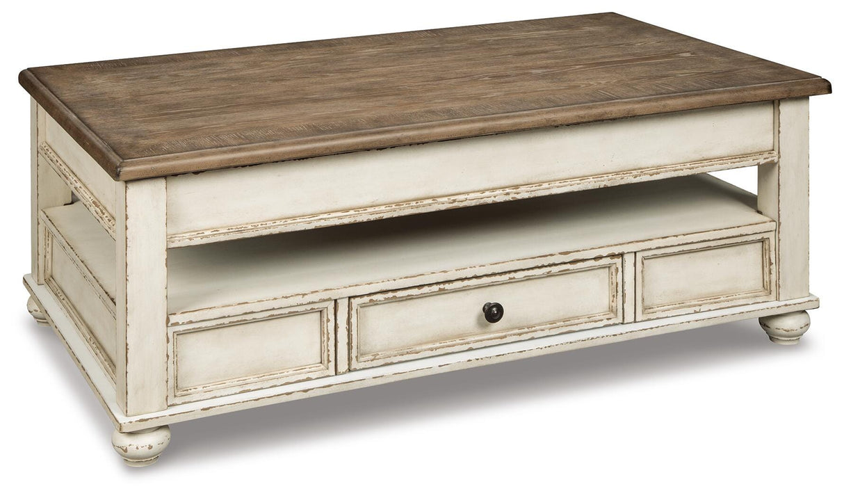 Realyn White/Brown Coffee Table with Lift Top from Ashley Furniture - Luna Furniture