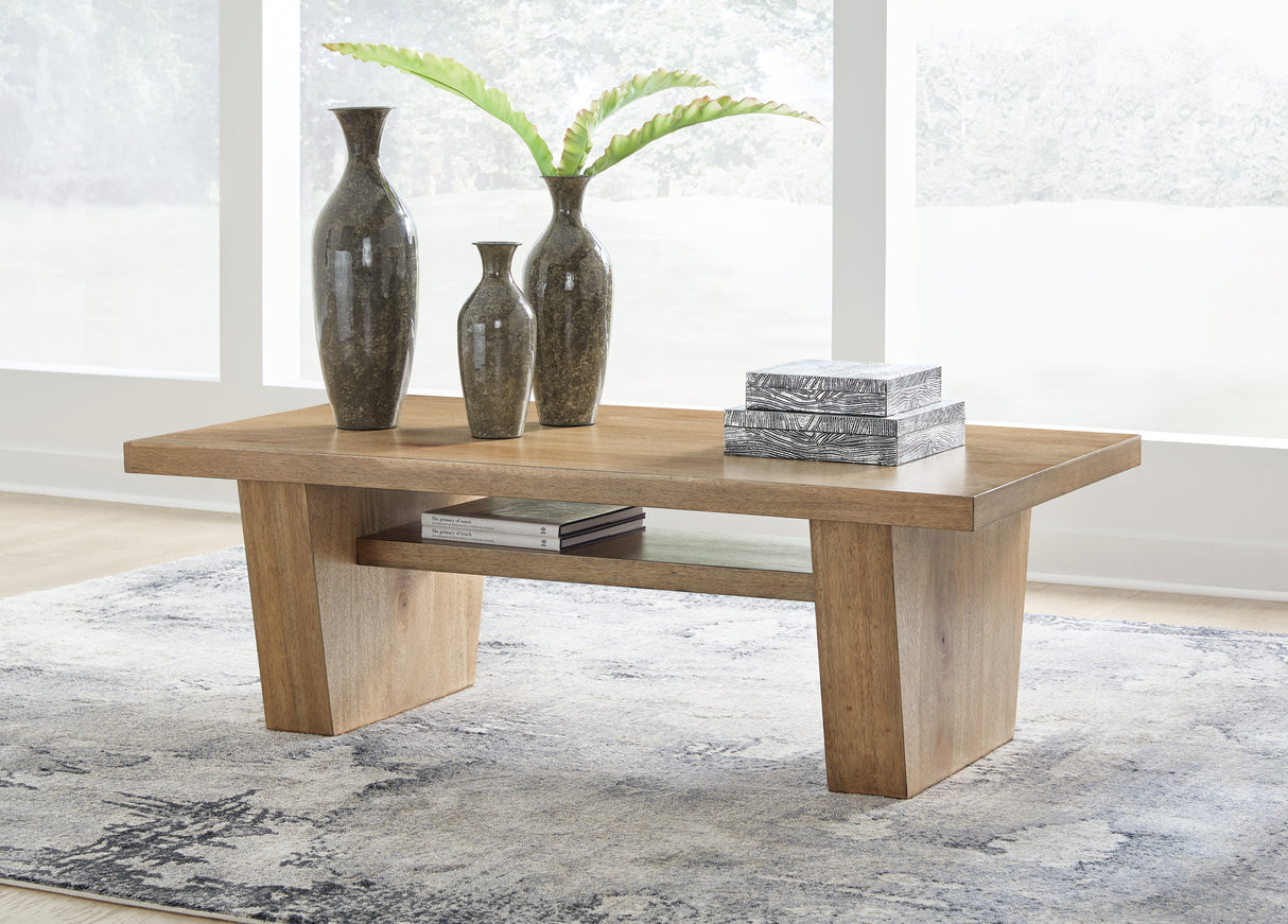 Kristiland Coffee Table with 2 End Tables in Light Brown from Ashley Furniture - Luna Furniture