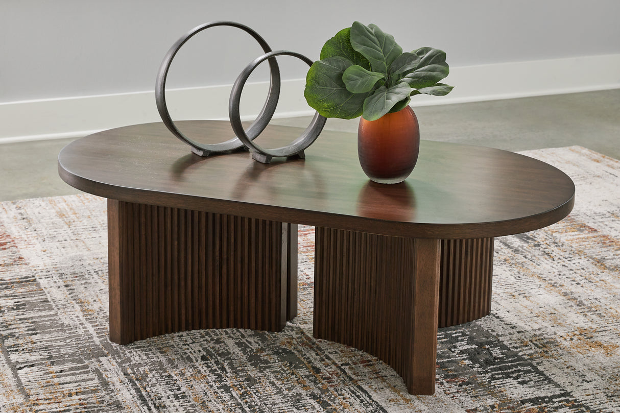 Korestone Dark Brown Coffee Table and 2 End Tables from Ashley - Luna Furniture