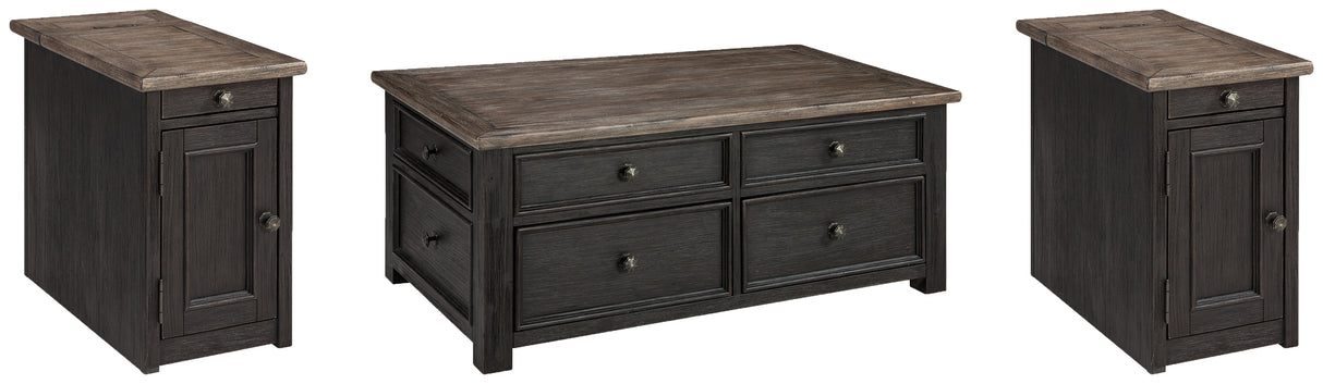 Tyler Creek Grayish Brown/Black Coffee Table and 2 Chairside End Tables from Ashley - Luna Furniture