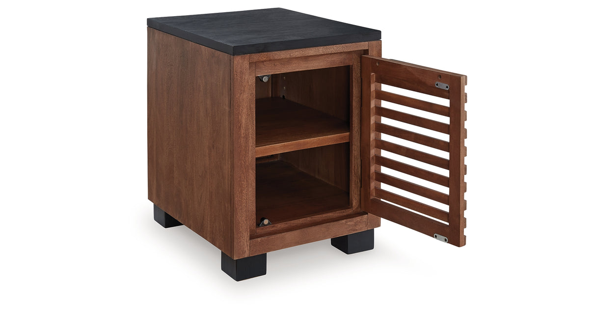 Kallari Warm Brown/Black Chairside End Table from Ashley - Luna Furniture