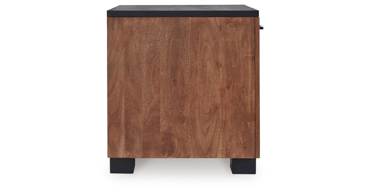 Kallari Warm Brown/Black Chairside End Table from Ashley - Luna Furniture