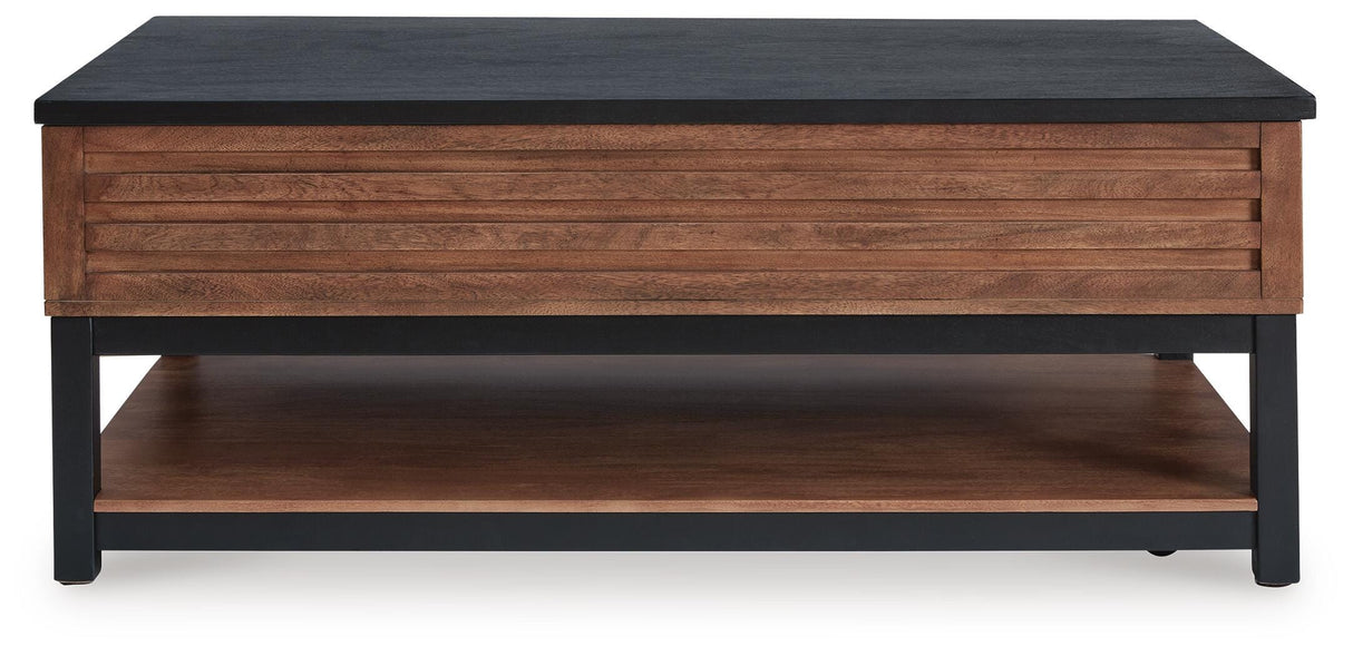 Kallari Warm Brown/Black Lift-Top Coffee Table and 2 End Tables from Ashley - Luna Furniture