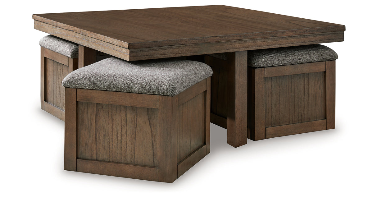 Boardernest Brown Coffee Table with 4 Stools from Ashley - Luna Furniture