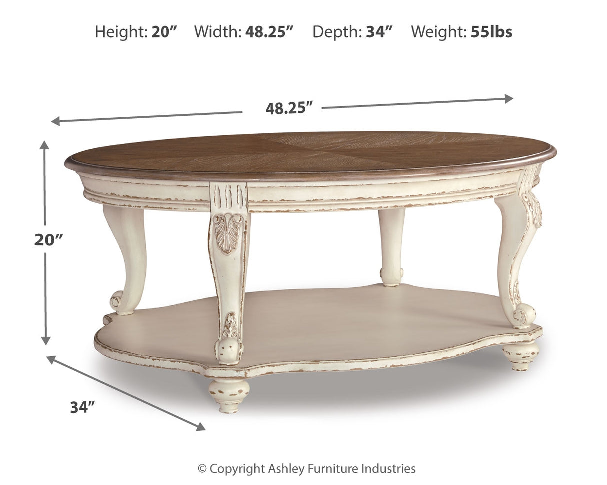 Realyn Coffee Table with 2 End Tables in White/Brown from Ashley Furniture - Luna Furniture