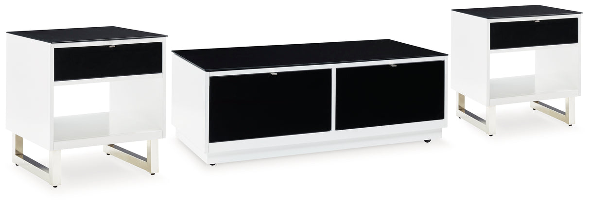 Gardoni White/Black Coffee Table and 2 End Tables from Ashley Furniture - Luna Furniture