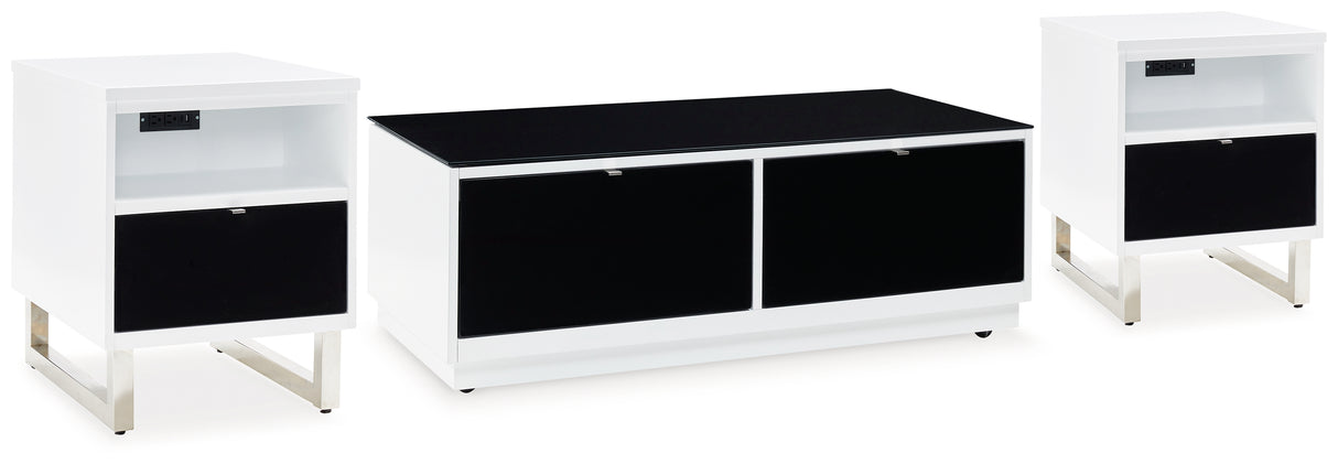 Gardoni White/Black Coffee Table and 2 Chairside End Tables from Ashley Furniture - Luna Furniture