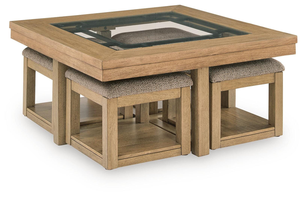Wittenmyer Natural/Black Coffee Table with 4 Stools (Set of 5) from Ashley - Luna Furniture