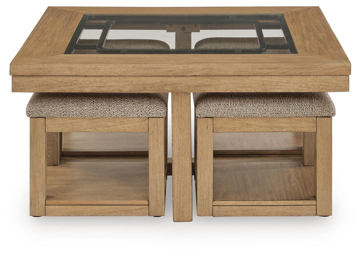 Wittenmyer Natural/Black Coffee Table with 4 Stools (Set of 5) from Ashley - Luna Furniture