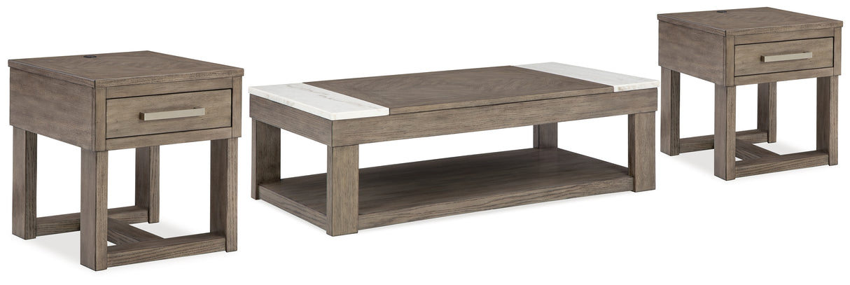 Loyaska Grayish Brown/White Lift-top Coffee Table and 2 End Tables from Ashley - Luna Furniture