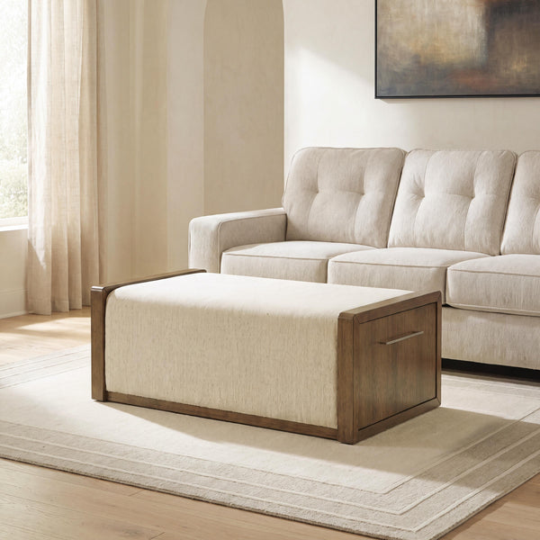 Marxmore Brown/Beige Upholstered Ottoman with Storage
