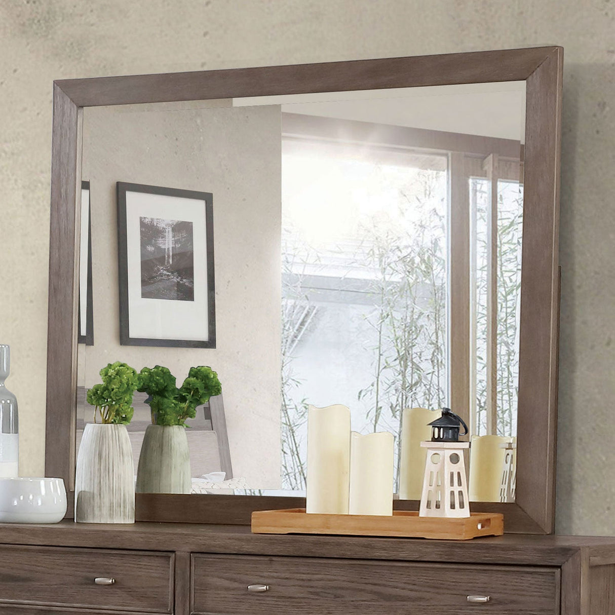 Tawana Warm Gray Mirror (Mirror Only) from Furniture of America - Luna Furniture