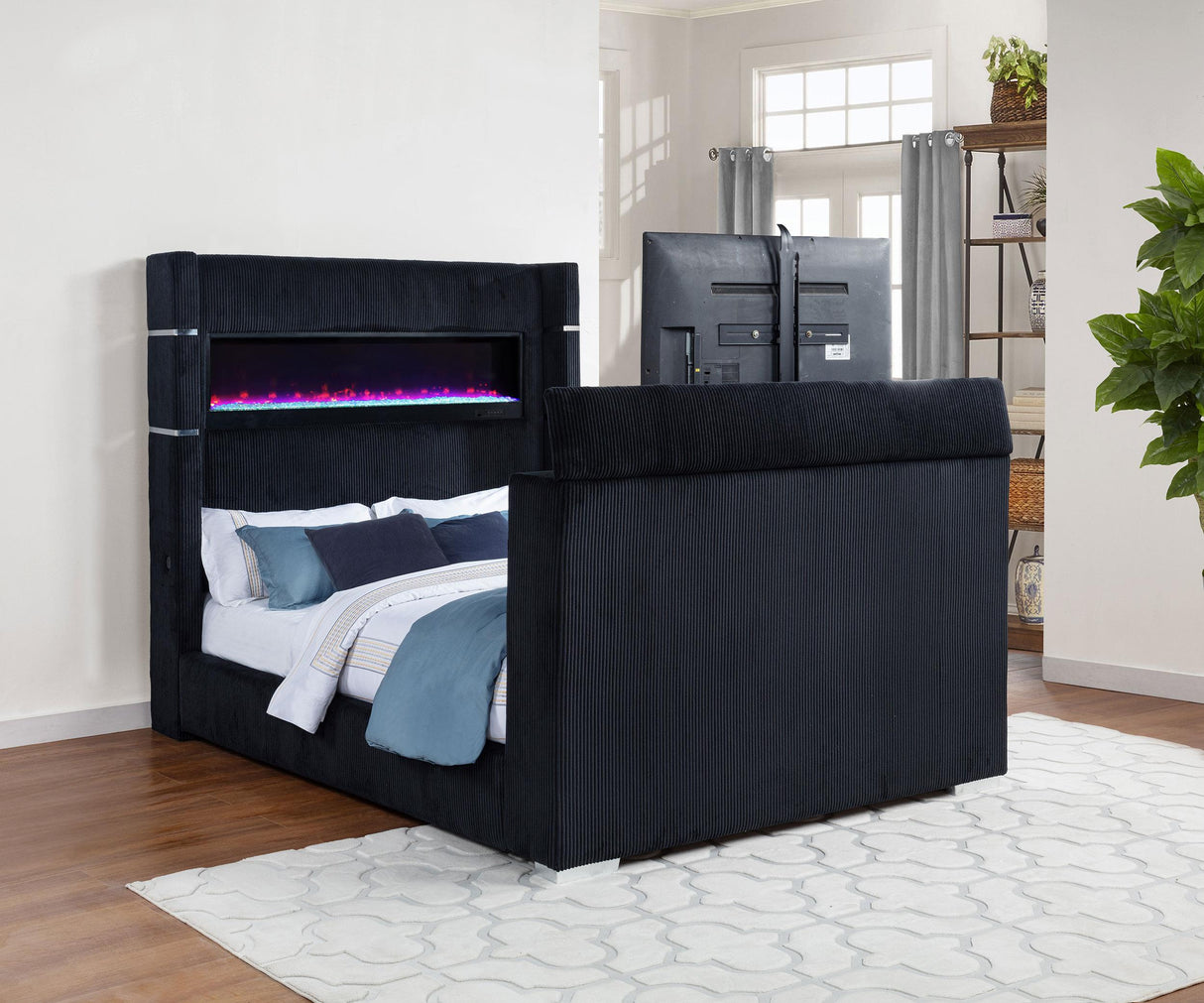 Tisdall Black California King Flame Visualizer TV Bed from Coaster - Luna Furniture