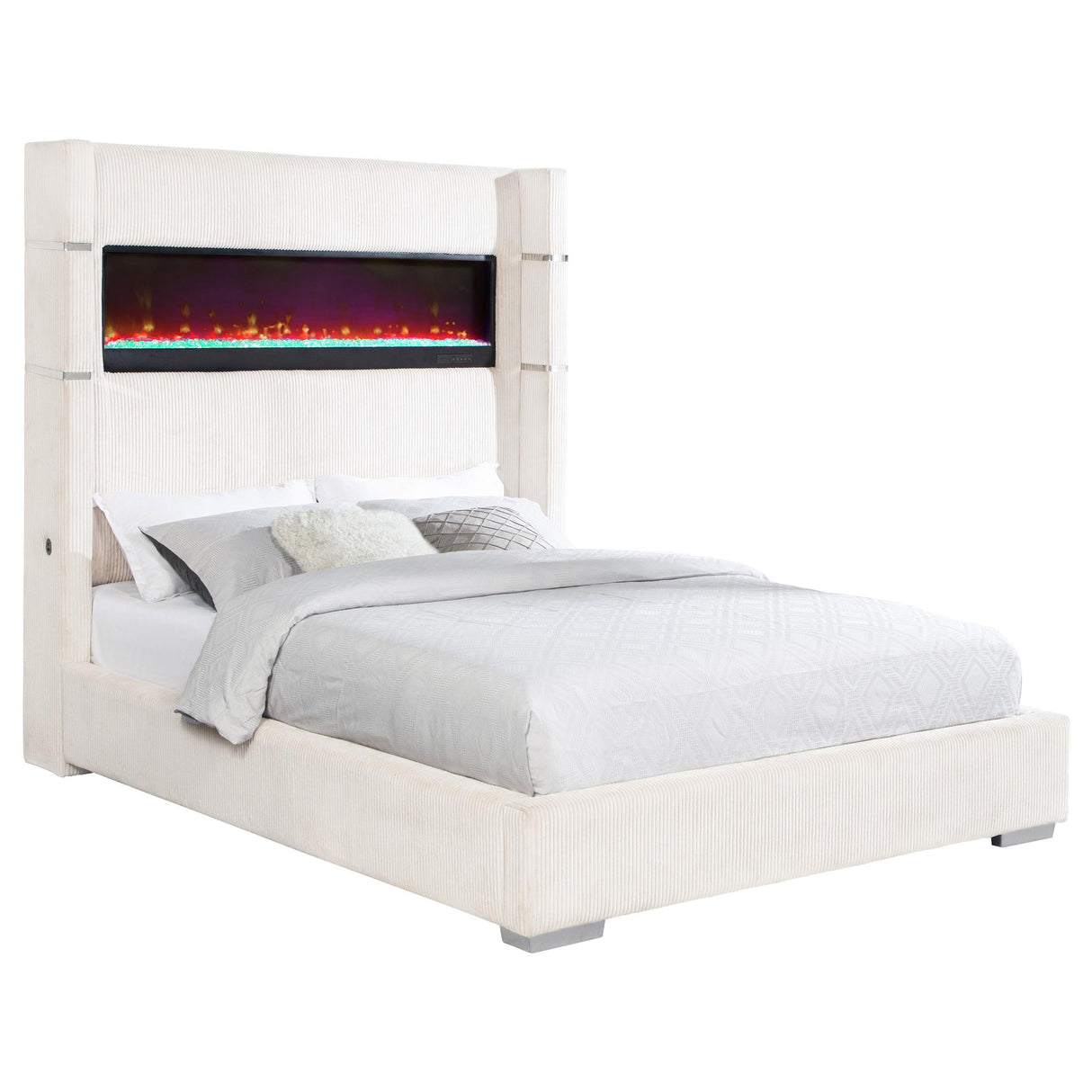 Tisdall Cream 67-inch Upholstered Cal King Fireplace Bed from Coaster - Luna Furniture