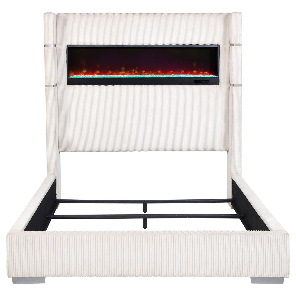 Tisdall Cream 67-inch Upholstered Cal King Fireplace Bed from Coaster - Luna Furniture