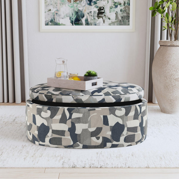 Tomkins Indigo Blue Oval Upholstered Storage Ottoman