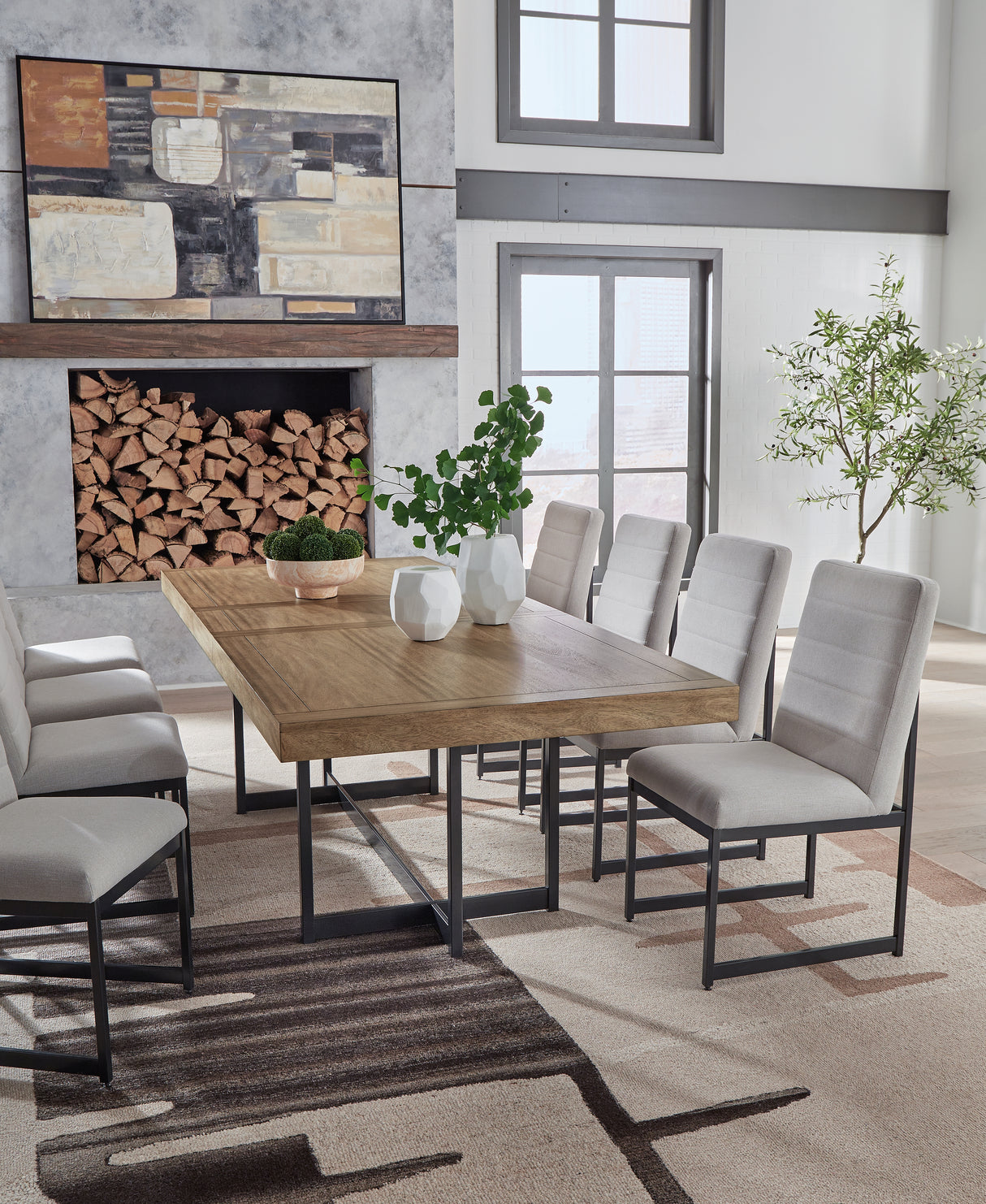 Tomtyn Dining Table and 8 Chairs in Light Brown from Ashley Furniture - Luna Furniture
