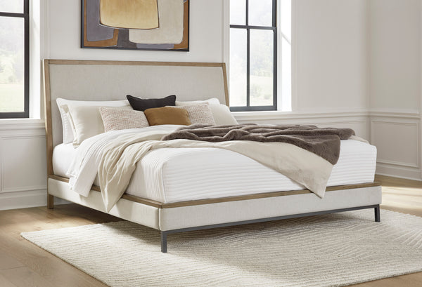 Tomtyn Light Brown California King Upholstered Platform Bed