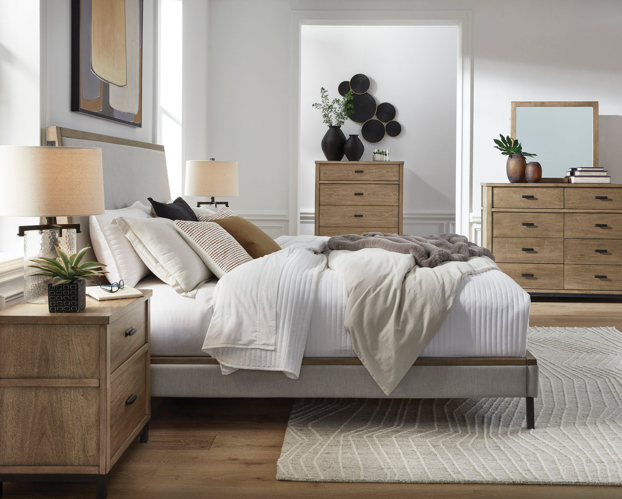 Tomtyn Light Brown Queen Upholstered Platform Bed from Ashley Furniture - Luna Furniture