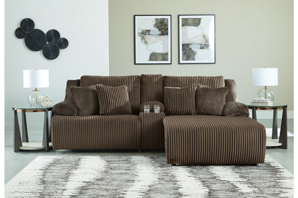Top Tier Chocolate 3-Piece RAF Chaise Reclining Sectional from Ashley - Luna Furniture