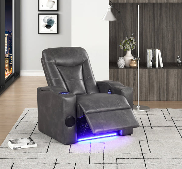 Topgun Dark Gray Power Recliner with Bluetooth Speaker and Led Light