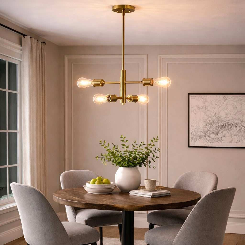 Trellis Four Lights Modern Gold Chandelier Vintage Pendant Fixture for Living Room Dining Kitchen 15"W × 6.75"H from Ashcroft Furniture - Luna Furniture