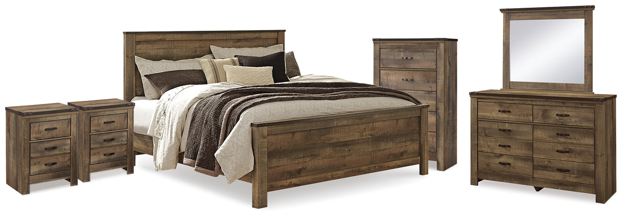 Trinell King Panel Bed. Dresser, Mirror, Chest and 2 Nightstands from Ashley - Luna Furniture