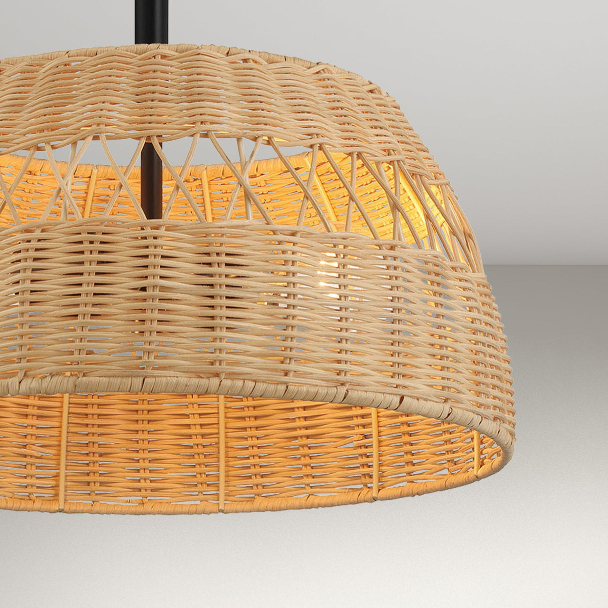 Twinkle Double Lights Semi Flush With Rattan Shade Black Metal Finish for Farmhouse Style from Midinmod - Luna Furniture