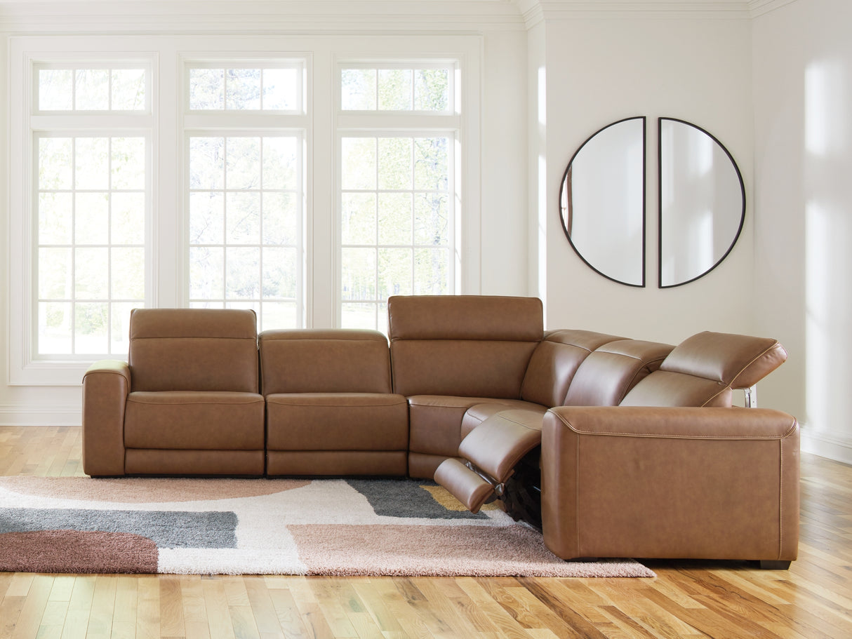 Magic Man Caramel 5-Piece Power Reclining Sectional from Ashley Furniture - Luna Furniture