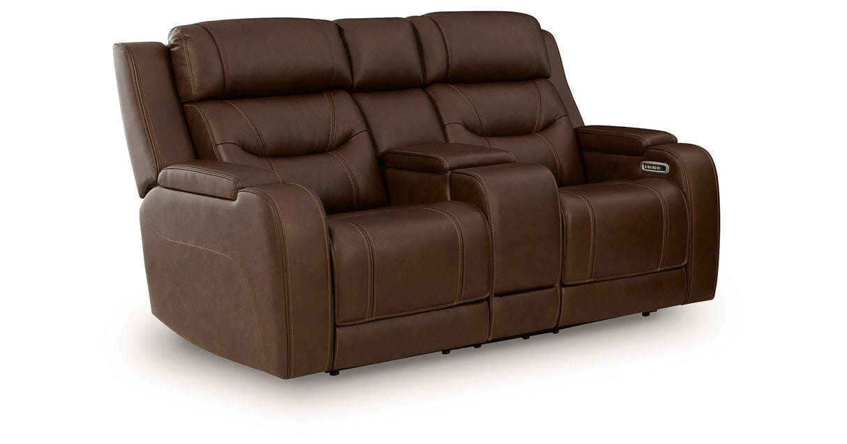 Knightington Brown Power Reclining Loveseat with Audio Seating from Ashley Furniture - Luna Furniture